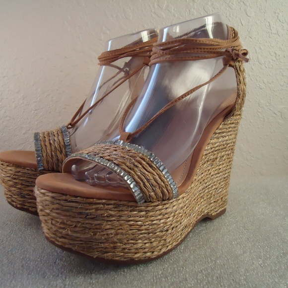 NWB SCHUTZ Natural Desert Aveline Lace Up Wedge Espadrilles Sandals Size-8B/38 - Picture 4 of 12